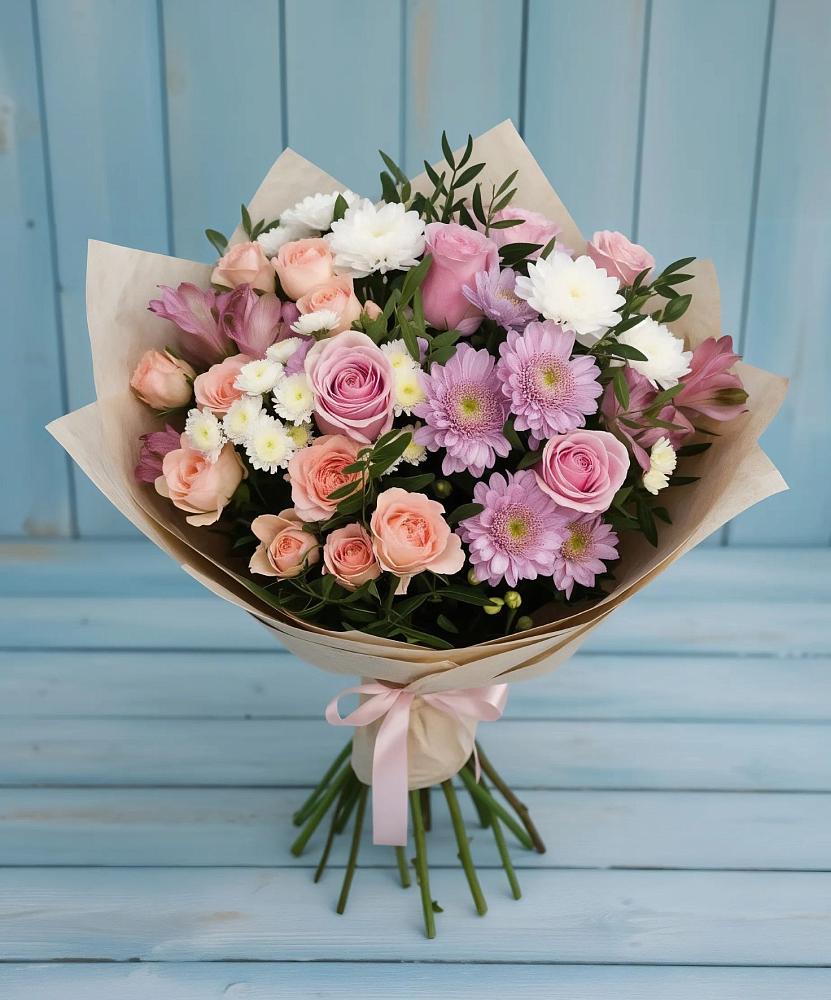 Букет цветов из: Хризантемы, Розы и Альстромерии в Дубровке Брянской области