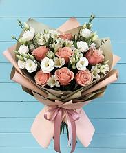 Букет цветов из:  Розы, Альстромерии и Лизиантусы в Дубровке Брянской области