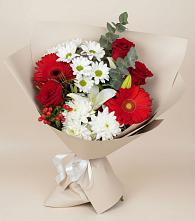 Букет цветов из:  Розы, Хризантемы, Герберы и Лилии в Дубровке Брянской области