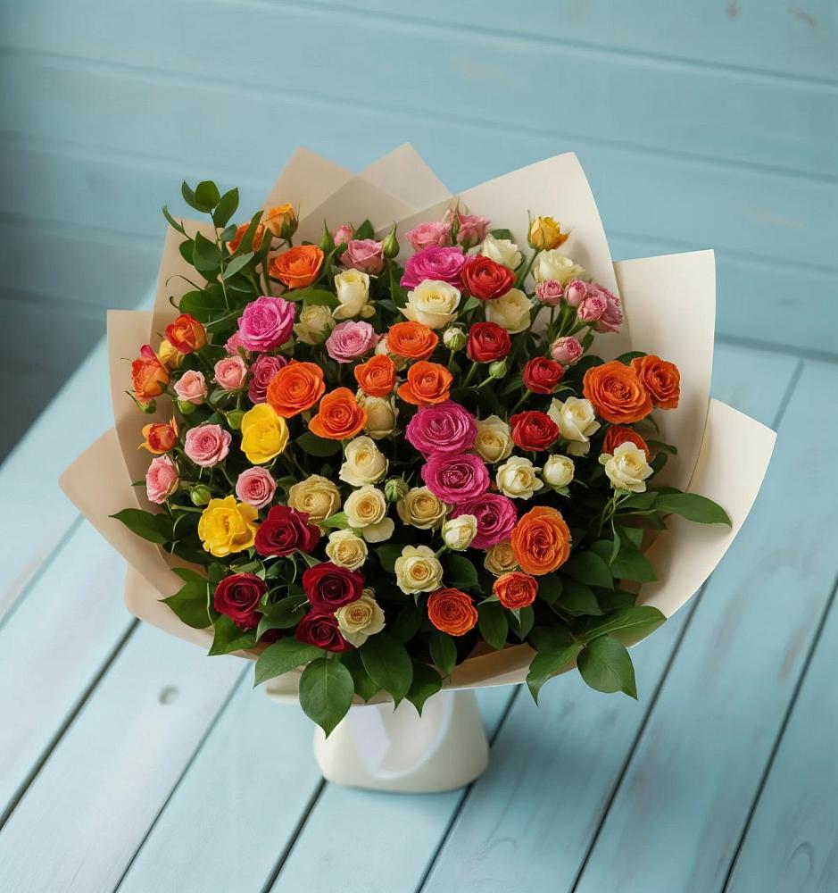Букет Микс из разноцветных кустовых роз в Дубровке Брянской области