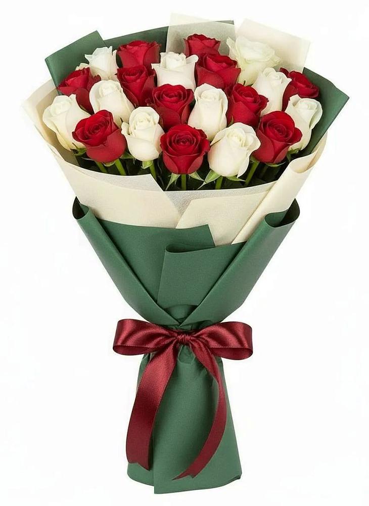 Букет Микс из красных и белых роз в Дубровке Брянской области