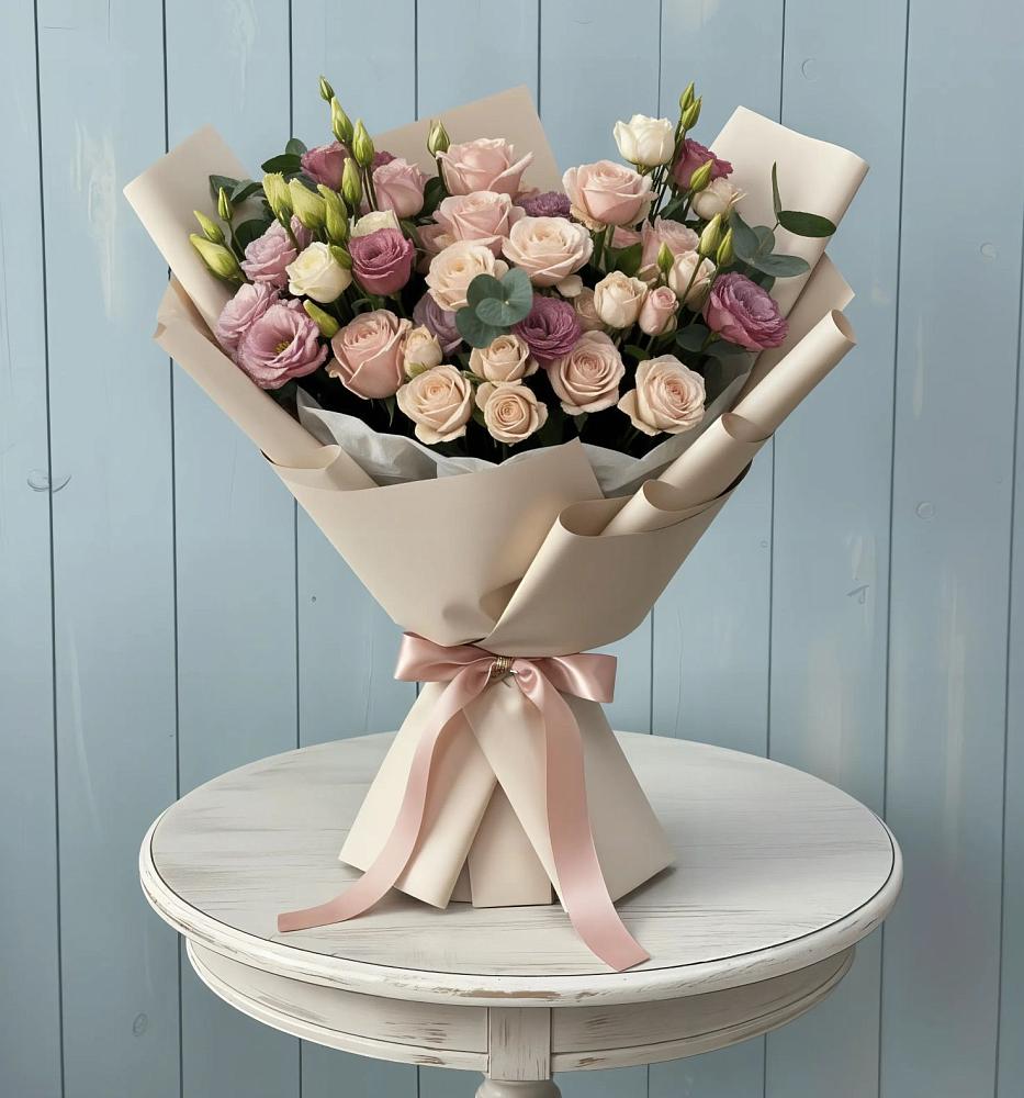 Букет цветов из: Розы и Лизиантусы в Дубровке Брянской области