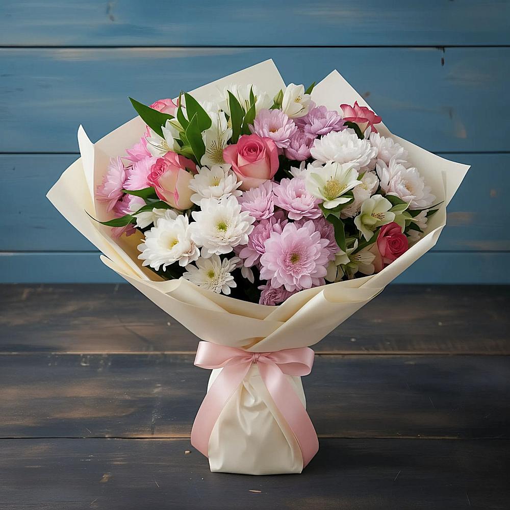 Букет цветов из: Хризантемы, Альстромерии и Розы в Дубровке Брянской области